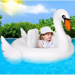 Kids Big White Swan Pool Float w/ Matching Kids White Sun Hat